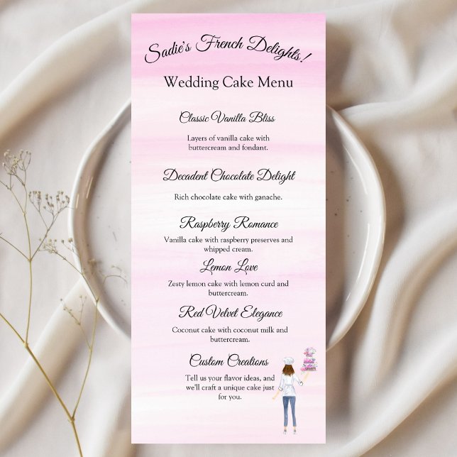 Menu Chef de pastelaria em aquarela com LOGO de bolo de (A wonderful wedding cake sample menu to lure your customers to trying and buying!)
