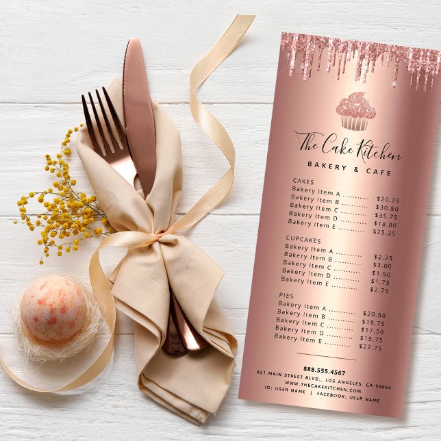 Menu Chef do cupcake Rosa Dourado de Cobre Glitter (Criador carregado)