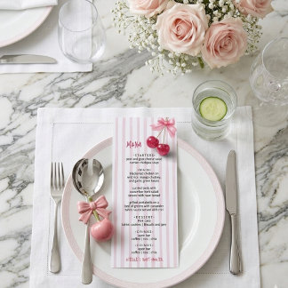 Menu Cherry On Top Retro laço vermelho rosa Chuveiro de