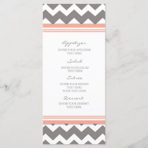 Menu Chevron cinzento coral do casamento