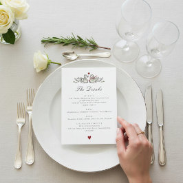 Menu Chic Botanical Swan Couple Wedding Beverage List