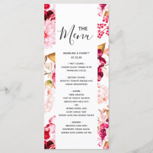 Menu Chic Burgundy & Blush Pink Floral Casamento