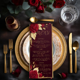 Menu Chic Burgundy e Dourado Casamento Vermelho Espanho