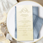 Menu Chic Champagne Cream Watercolor, Monograma Casado<br><div class="desc">Aprecie seus hóspedes com este belo cardápio de champanhe e creme de água, com um elegante monograma botânico desenhado à mão com casais sobre um requintado fundo de lavagem de aquarela em uma bela mistura de champanhe, marfim, creme de manteiga e matizes de ouro. Fácil de preencher modelo com seus...</div>