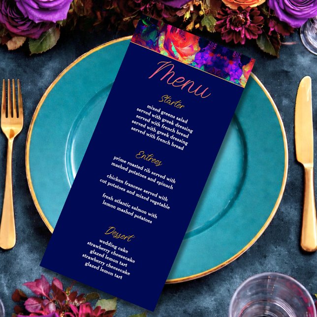 Menu Chic colorful bright flowers wedding (Criador carregado)