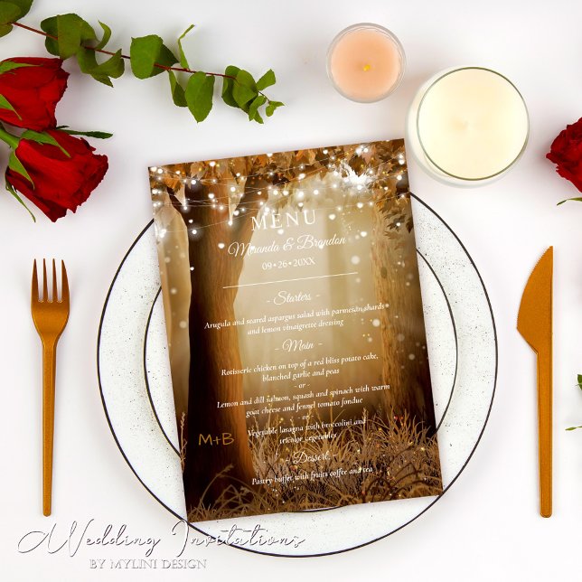 Menu Chic Country String Luzes Russo Casamento (Criador carregado)