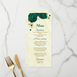 Menu chic emerald green gold floral casamento