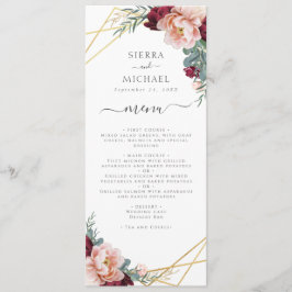 Menu Chic Floral Blush Burgundy Recepção de casamento D