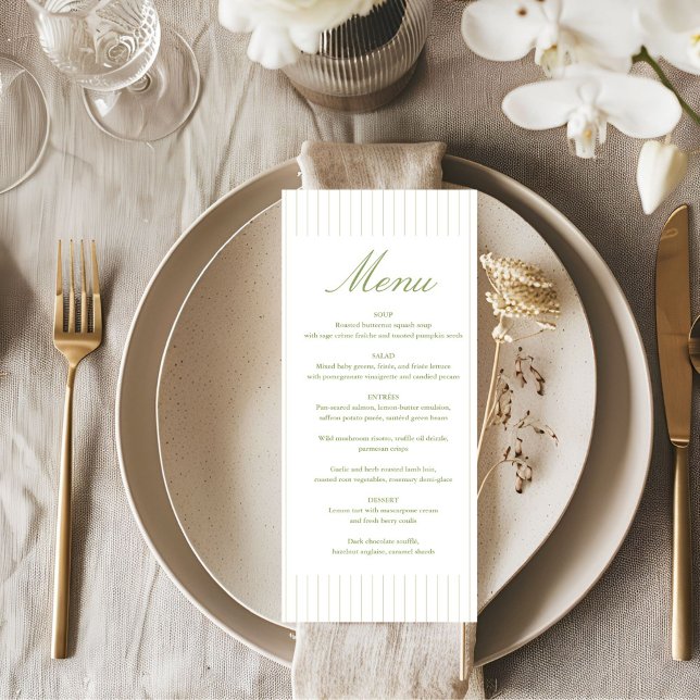 Menu Chic Minimalist Stripe Green Wedding (Criador carregado)