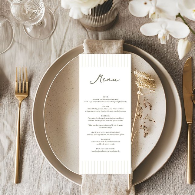 Menu Chic Minimalist Stripe Green Wedding (Criador carregado)