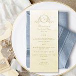 Menu Chic Monogramas Champanhe de Casamento Aquarela<br><div class="desc">Aprecie seus convidados com este belo cardápio de champanhe e creme de aquarela, apresentando um elegante monograma botânico desenhado à mão com iniciais de casais, sobre um requintado fundo de lavagem de aquarela em uma bela mistura de champanhe, marfim, nádegas e matizes de ouro. Design com detalhes de caligrafia. Fácil...</div>