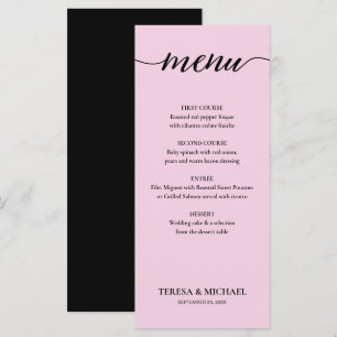 Menu Chic Weding Pink Preto e Branco Simples Editável