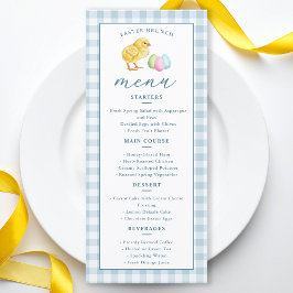 Menu Chick And Pastel Eggs Blue Gingham Easter Brunch