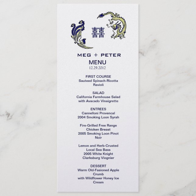 Menu chinês moderno do casamento de Dragão-Phoenix (Frente)