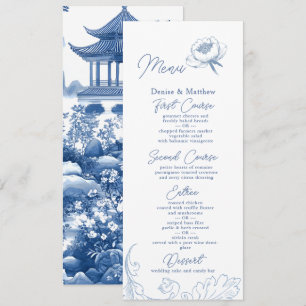 Menu Chinoiserie Blue Elegante Pagoda e Floral Toile