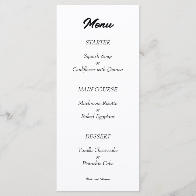Menu Chique Moderno Minimalista Preto e Branco (Frente)