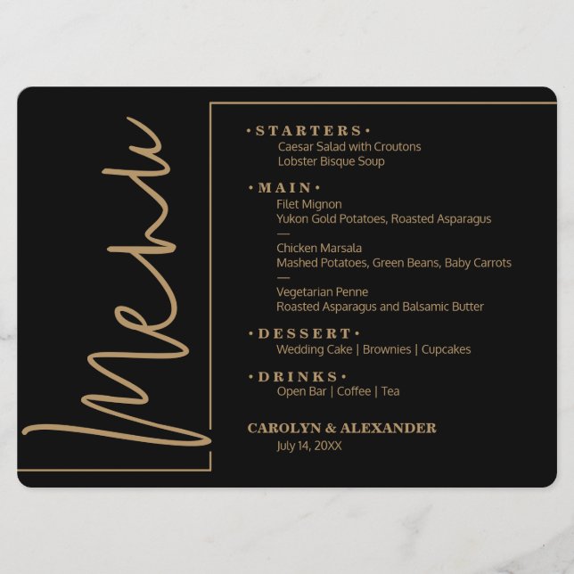 Menu Chique Preto e Dourado (Frente)