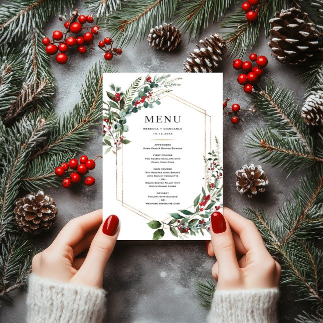 Menu Christmas Red Berries Winter Greenery Wedding (Criador carregado)