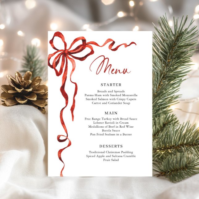 Menu Christmas Whimsical Funky Red Bow Dinner Party (Criador carregado)
