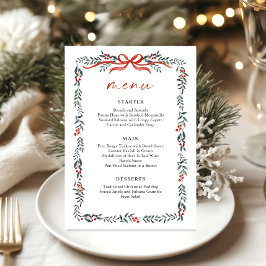Menu Christmas Whimsical Red Bow Wreath Dinner Party