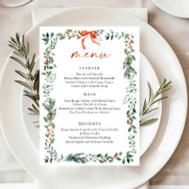 Menu Christmas Whimsical Red Bow Wreath Dinner Party