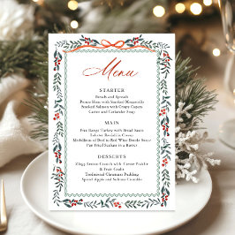 Menu Christmas Whimsical Red Bow Wreath Dinner Party