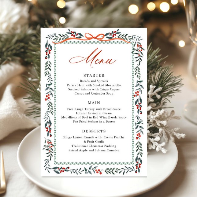 Menu Christmas Whimsical Red Bow Wreath Dinner Party (Criador carregado)
