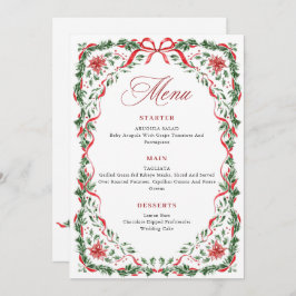 Menu Christmas Whimsical Red Bow Wreath Dinner Party