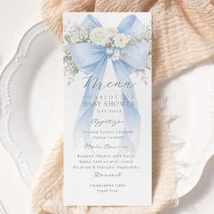 Menu Chuva de Bebê Elegante com Laço Azul de Eucalipto