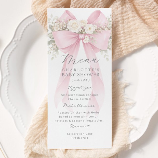 Menu Chuva de Bebê Elegante com Laço Rosa (Criador carregado)
