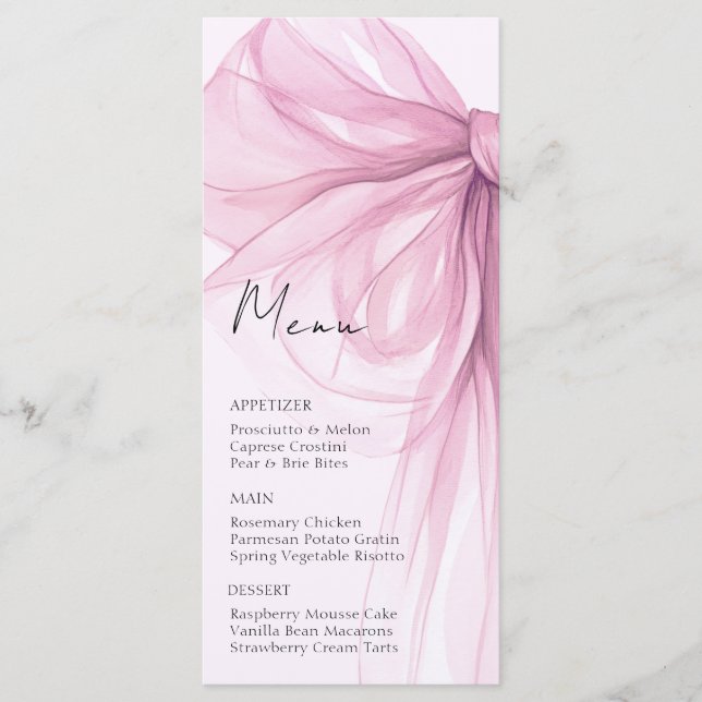 Menu Chuva de Bebê Laço Rosa Coquette (Frente)