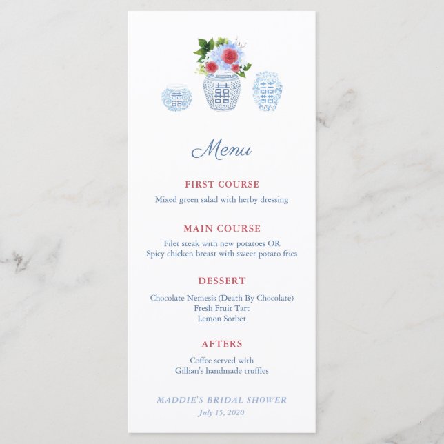 Menu Chuva de Casamento Elegante Aquarela Vermelho Bran (Frente)
