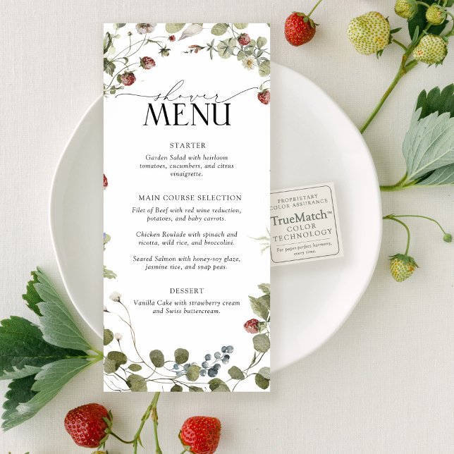 Menu Chuva de Noiva Aquarela Morango Vintage (Criador carregado)