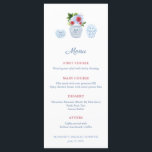 Menu Chuva de Noiva Elegante Aquarela Vermelho Branco A<br><div class="desc">Design clássico de cartão de menu Jarro Ginger com acentos vermelhos para combinar com meus convites e papelaria na mesma linha. Observe que você pode alterar a cor de contraste no verso (atualmente um azul escuro) alterando a cor de fundo no verso (sob as caixas de personalização de texto, clique...</div>