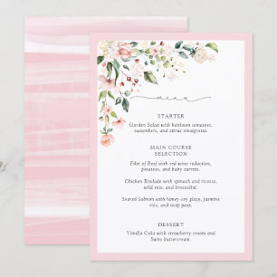 Menu Chuva de Noiva Floral em Aquarela Rosa Elegante
