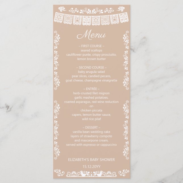 Menu Cielito Lindo Beige Papel Picado Baby Shower (Frente)