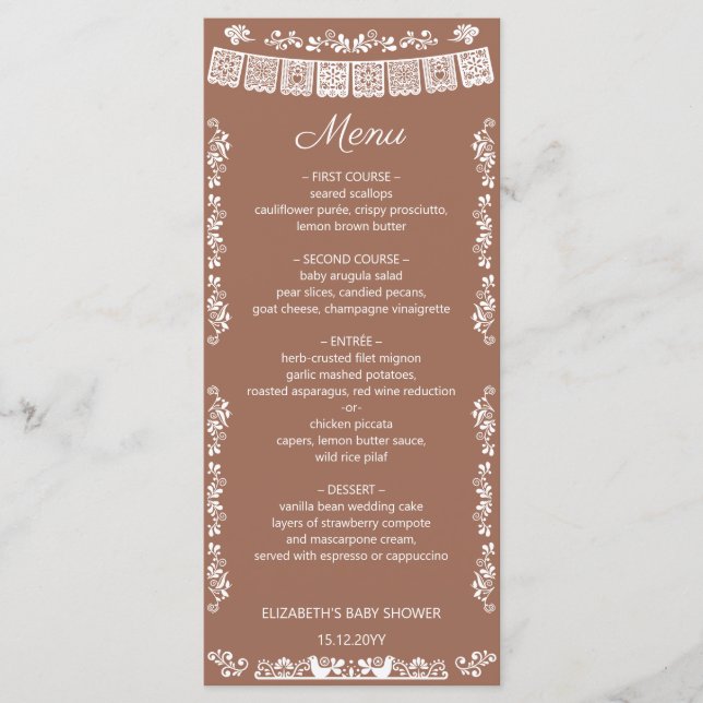 Menu Cielito Lindo Terracota Papel Picado Chá de Bebê (Frente)