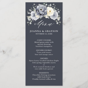 Menu Cinza de prata Ivory Floral Winter Rustic WedMen
