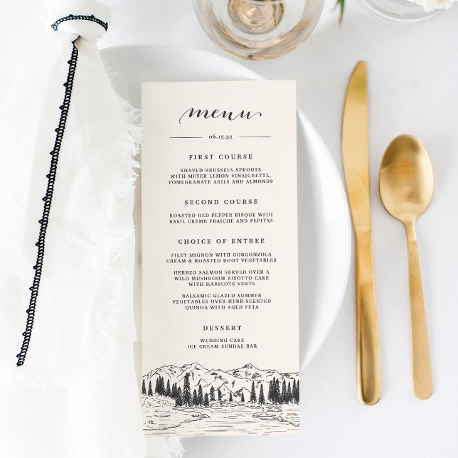 Menu Cinza Preto | Casamento de esboço de montanha (Criador carregado)