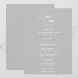 Menu Cinzas minimalistas e brancas na noite antes do ca