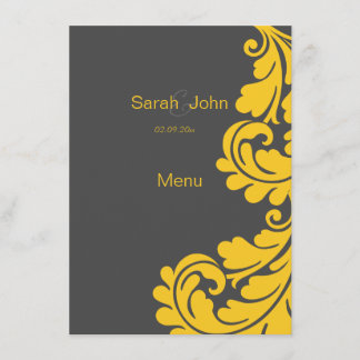 Menu cinzento e amarelo do casamento tema damasco