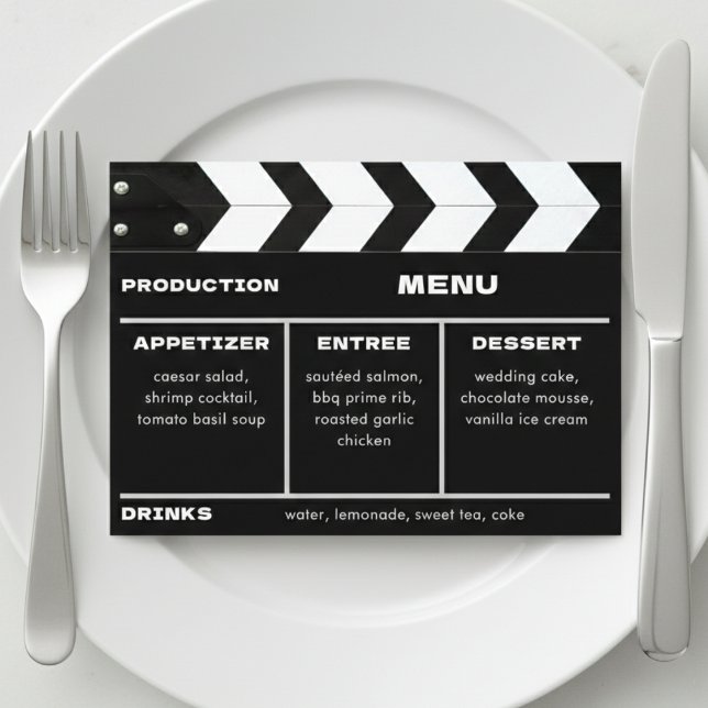 Menu Clap Board de Casamento de Filme Cinematográfico (Movie Film Clap Board Wedding Menu
)