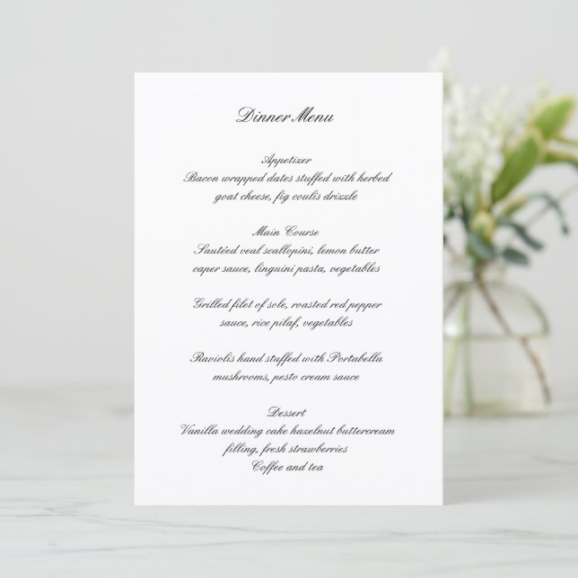 Menu Classic Black and White Timeless Wedding (Em pé/Frente)