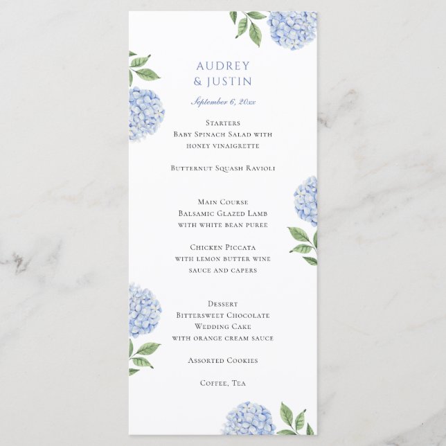 Menu Classic Blue Hydrangea Wedding Dinner (Frente)