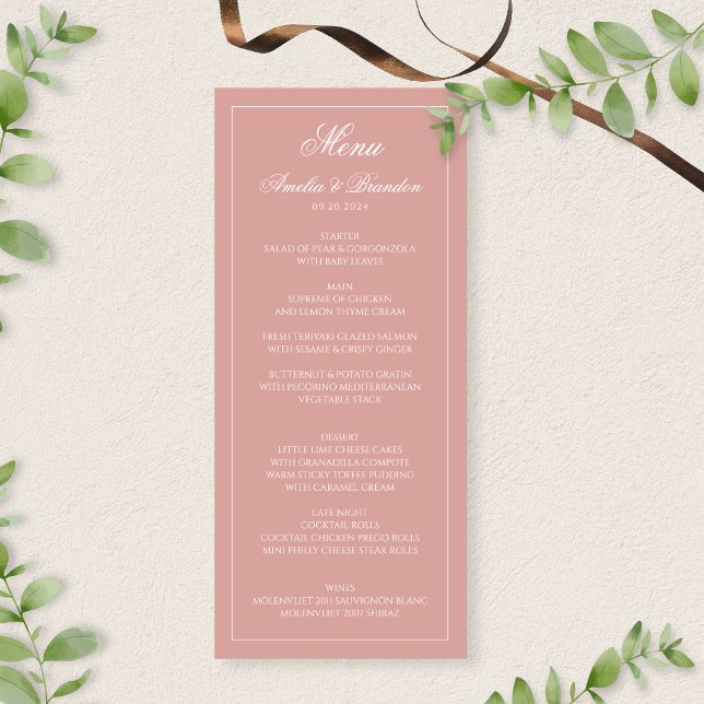 Menu Classic Dusty Rose & White Border Script Wedding (Criador carregado)