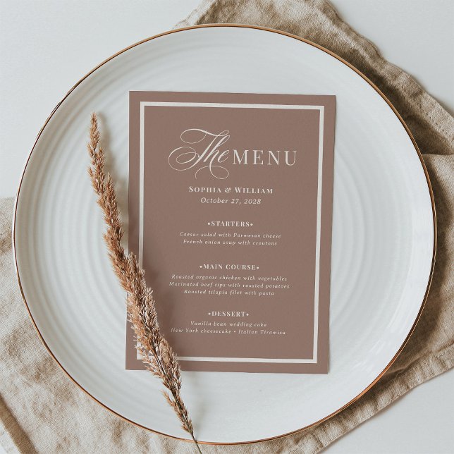 Menu Classic Luxe | Mocha Taupe Border Neutral Wedding (Criador carregado)