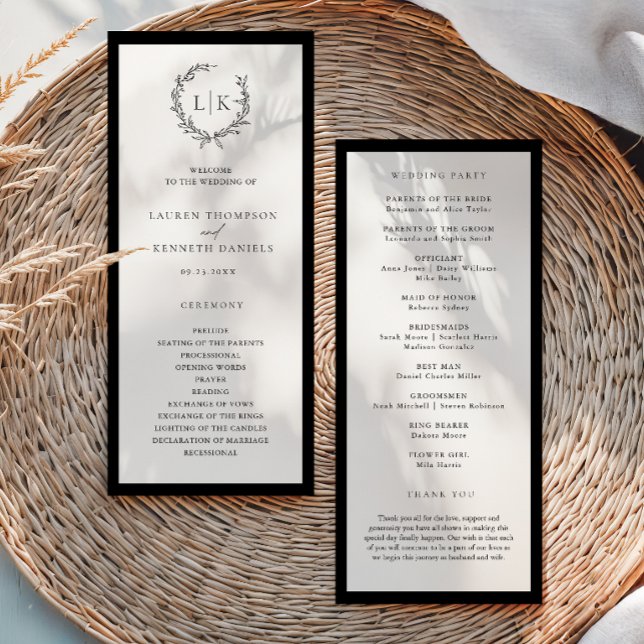Menu Classic Monogram Wreath Wedding Program (Criador carregado)