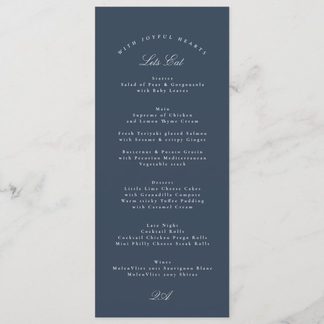 Menu Classic Navy Blue Calligraphy Formal Wedding (Frente)