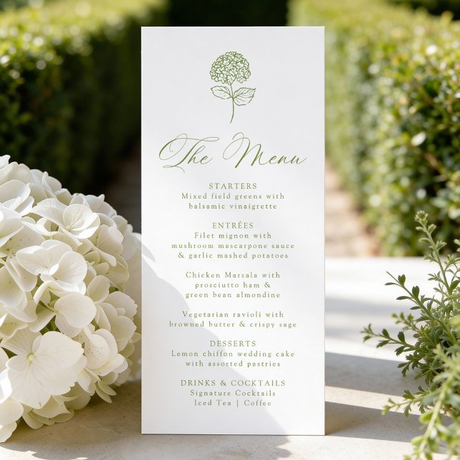 Menu Classic Olive Green Hydrangea Wedding (Criador carregado)