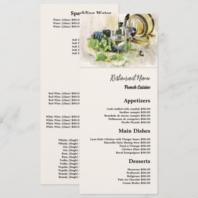 Menu Classic Wine & Grapes, Restaurante Slimline (Frente/Verso)